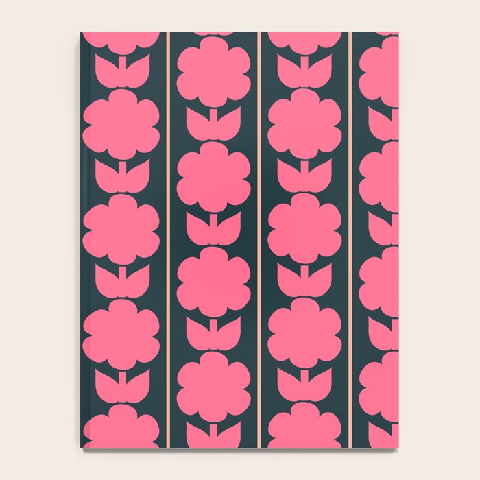 Retro Floral Jonnty Flowers and Stripes Pink and Blue Pattern Notebook Gallery Image 4