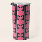 Retro Floral Jonnty Flowers and Stripes Pink and Blue Pattern Travel Mug Gallery Image 3