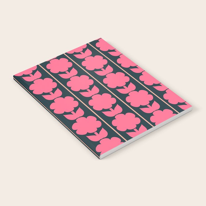 Retro Floral Jonnty Flowers and Stripes Pink and Blue Pattern Notebook Gallery Image 1