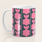 Retro Floral Jonnty Flowers and Stripes Pink and Blue Pattern Coffee Mug Gallery Image 3