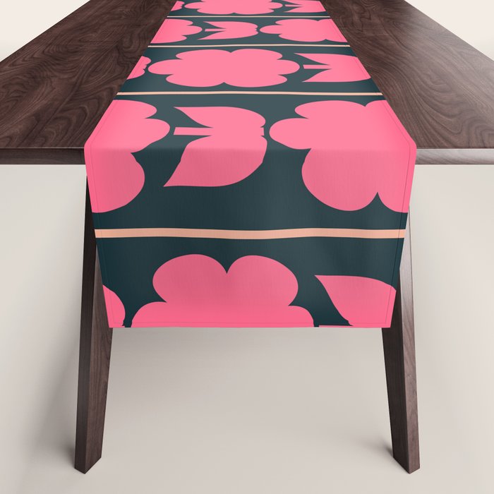 Retro Floral Jonnty Flowers and Stripes Pink and Blue Pattern Table Runner Gallery Image 1