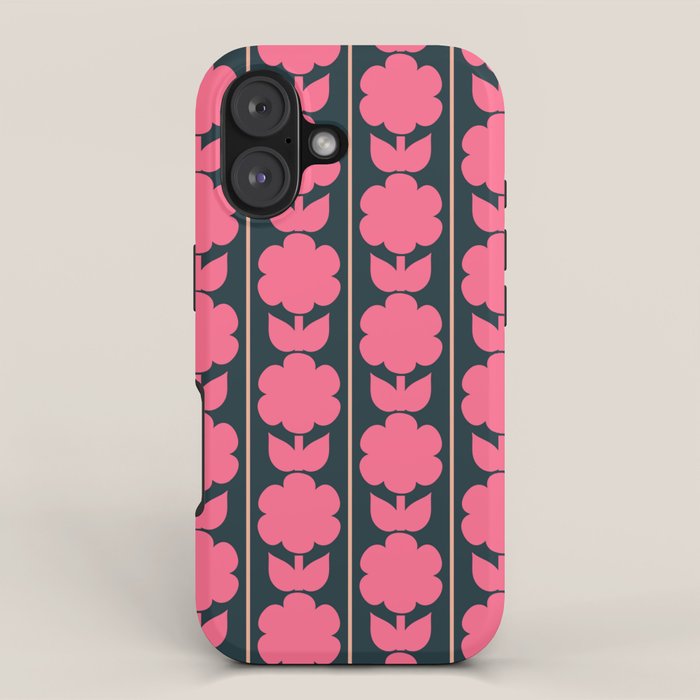 Retro Floral Jonnty Flowers and Stripes Pink and Blue Pattern iPhone Case Gallery Image 1