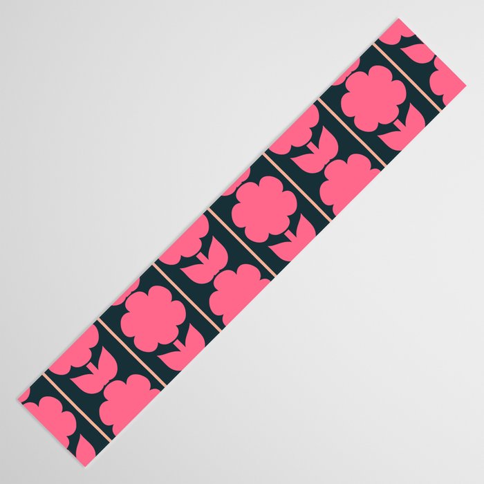 Retro Floral Jonnty Flowers and Stripes Pink and Blue Pattern Table Runner Gallery Image 3