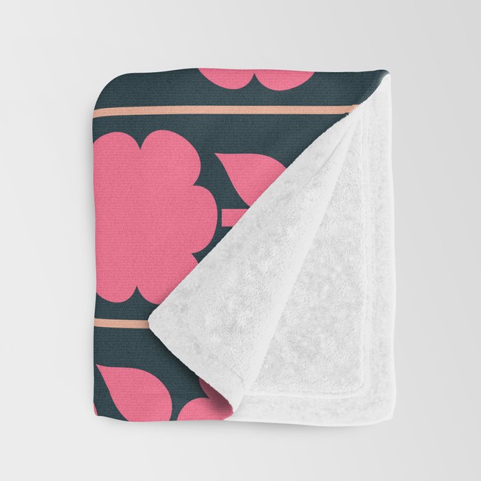 Retro Floral Jonnty Flowers and Stripes Pink and Blue Pattern Throw Blanket Gallery Image 3