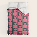 Retro Floral Jonnty Flowers and Stripes Pink and Blue Pattern Duvet Cover Gallery Image 6