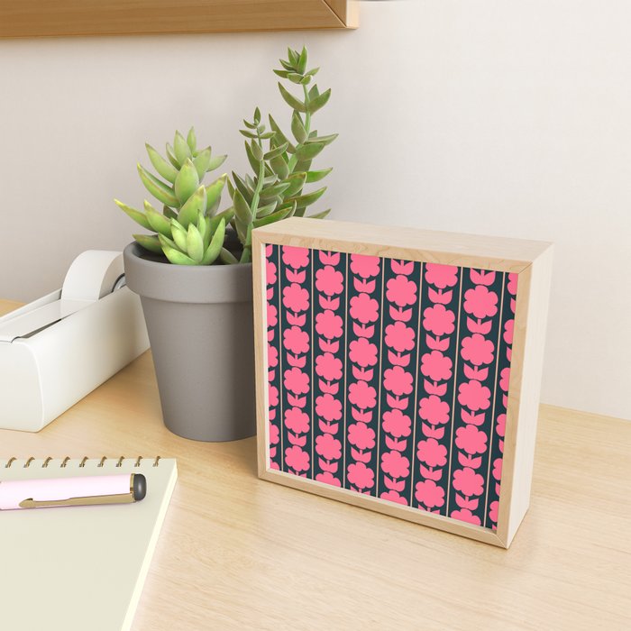Retro Floral Jonnty Flowers and Stripes Pink and Blue Pattern Mini Art Print Gallery Image 2