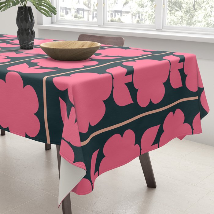 Retro Floral Jonnty Flowers and Stripes Pink and Blue Pattern Tablecloth Gallery Image 3