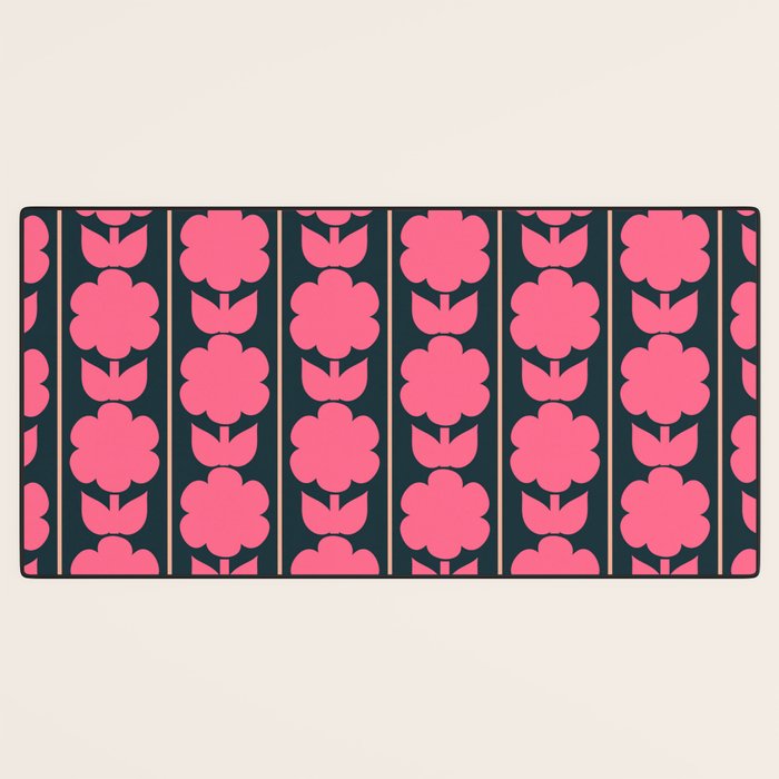 Retro Floral Jonnty Flowers and Stripes Pink and Blue Pattern Desk Mat Gallery Image 3