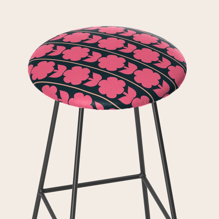Retro Floral Jonnty Flowers and Stripes Pink and Blue Pattern Stool Gallery Image 2