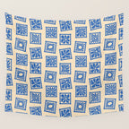 Vintage blue flower postage stamp pattern Wall Tapestry Gallery Image 4