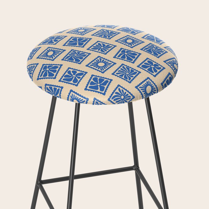 Vintage blue flower postage stamp pattern Stool Gallery Image 2