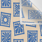 Vintage blue flower postage stamp pattern Wall Tapestry Gallery Image 3