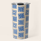 Vintage blue flower postage stamp pattern Travel Mug Gallery Image 1
