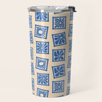 Vintage blue flower postage stamp pattern Travel Mug Gallery Image 2