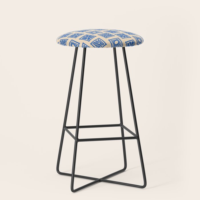 Vintage blue flower postage stamp pattern Stool Gallery Image 1