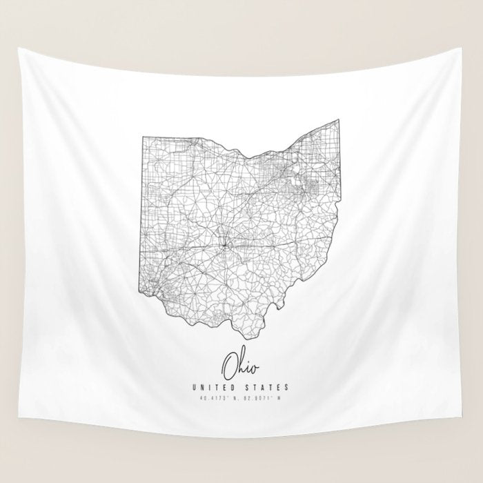 Ohio Minimal Street Map Wall Tapestry Gallery Image 1