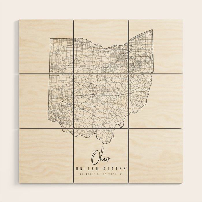 Ohio Minimal Street Map Wood Wall Art Gallery Image 1