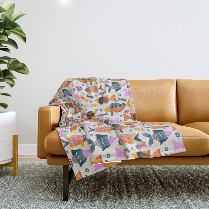 Crafty Maximalist Fish Parade Throw Blanket Gallery Image 1