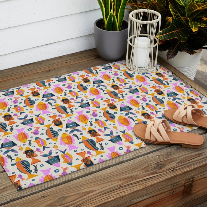 Crafty Maximalist Fish Parade Outdoor Rug Gallery Image 2
