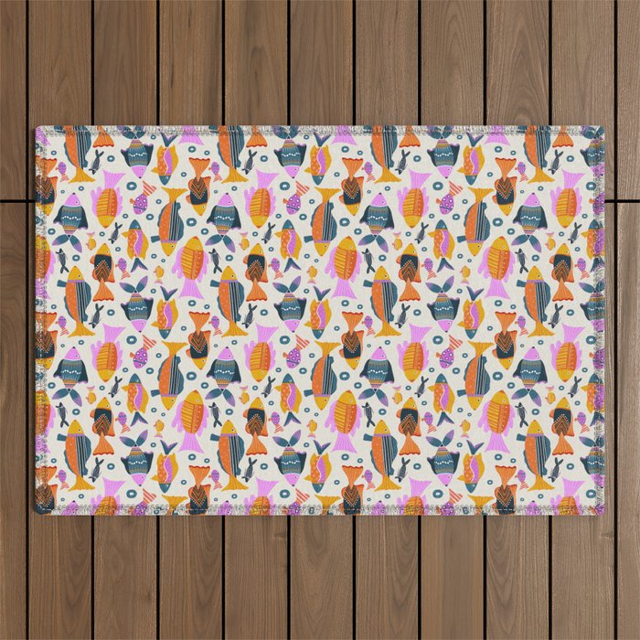 Crafty Maximalist Fish Parade Outdoor Rug Gallery Image 1