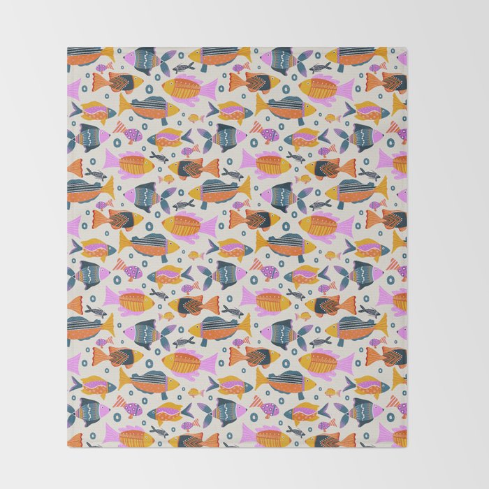 Crafty Maximalist Fish Parade Throw Blanket Gallery Image 2