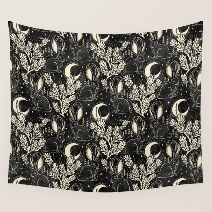 Jackalope - black and cream  Wall Tapestry Gallery Image 1