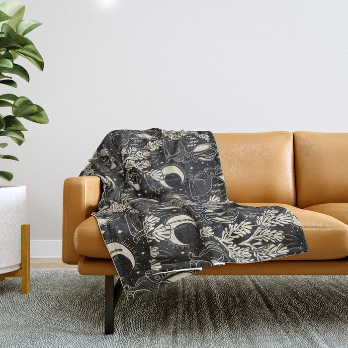 Jackalope - black and cream  Throw Blanket Gallery Image 1