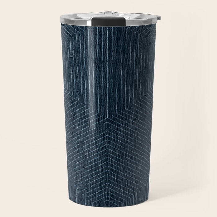 boho hexagon stripes - navy Travel Mug Gallery Image 1