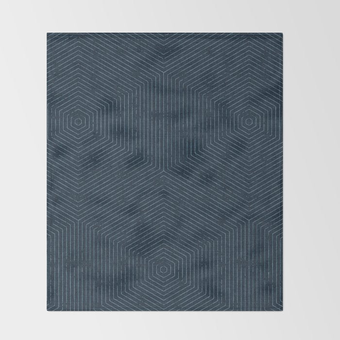 boho hexagon stripes - navy Throw Blanket Gallery Image 2
