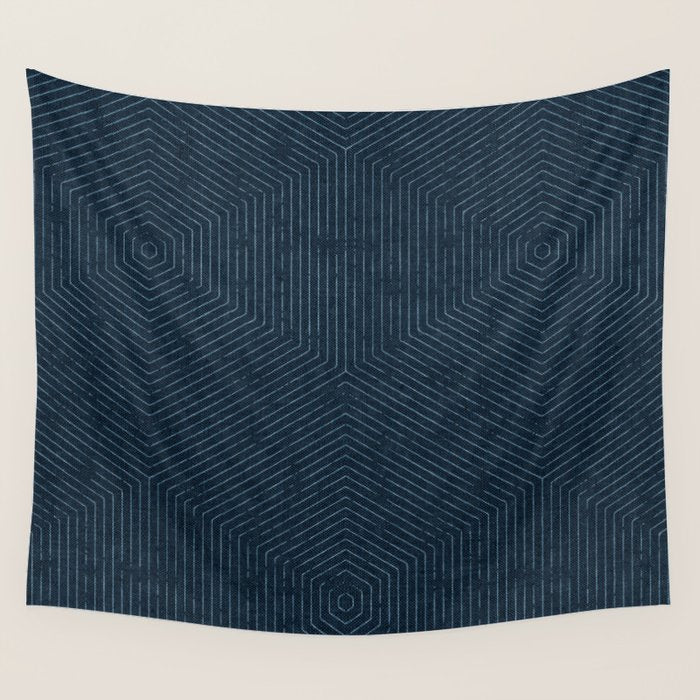 boho hexagon stripes - navy Wall Tapestry Gallery Image 4