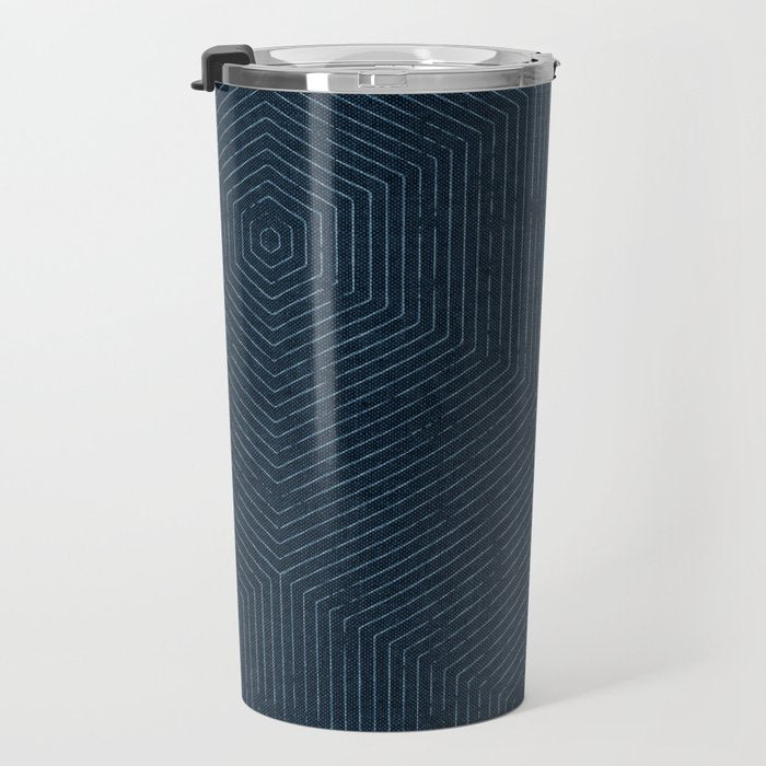 boho hexagon stripes - navy Travel Mug Gallery Image 3
