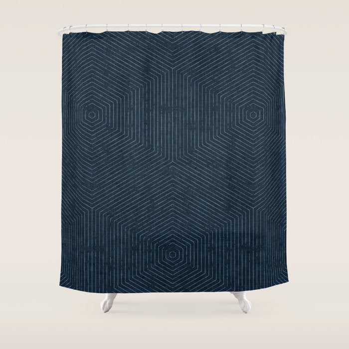 boho hexagon stripes - navy Shower Curtain Gallery Image 1