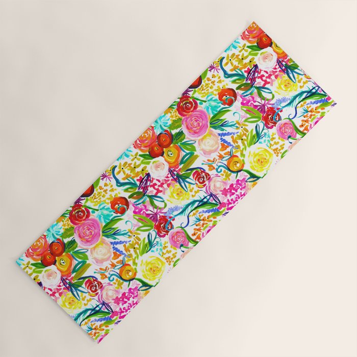 Bright Colorful Floral painting Yoga Mat Gallery Image 1