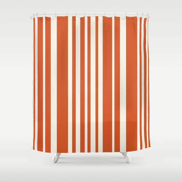 Classic Stripes XLVIII - Bright Retro Red Shower Curtain Gallery Image 1