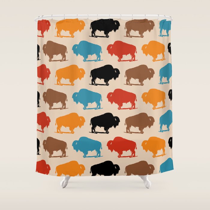 Buffalo Bison Pattern 278 Shower Curtain Gallery Image 1