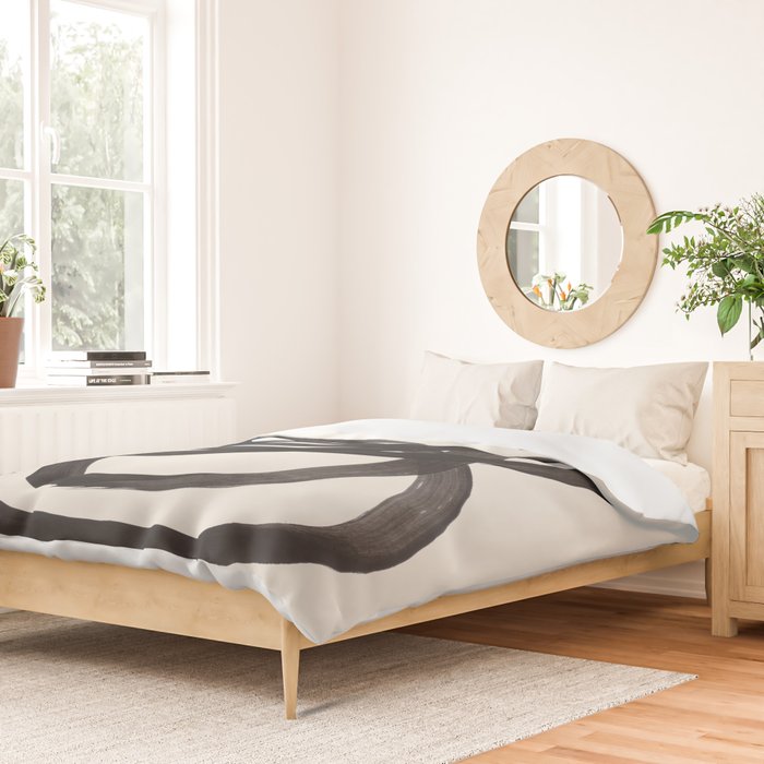 Mid Century Modern Minimalist Abstract Art Brush Strokes Black & White Ink Art Spiral Circles Duvet Cover Gallery Image 2