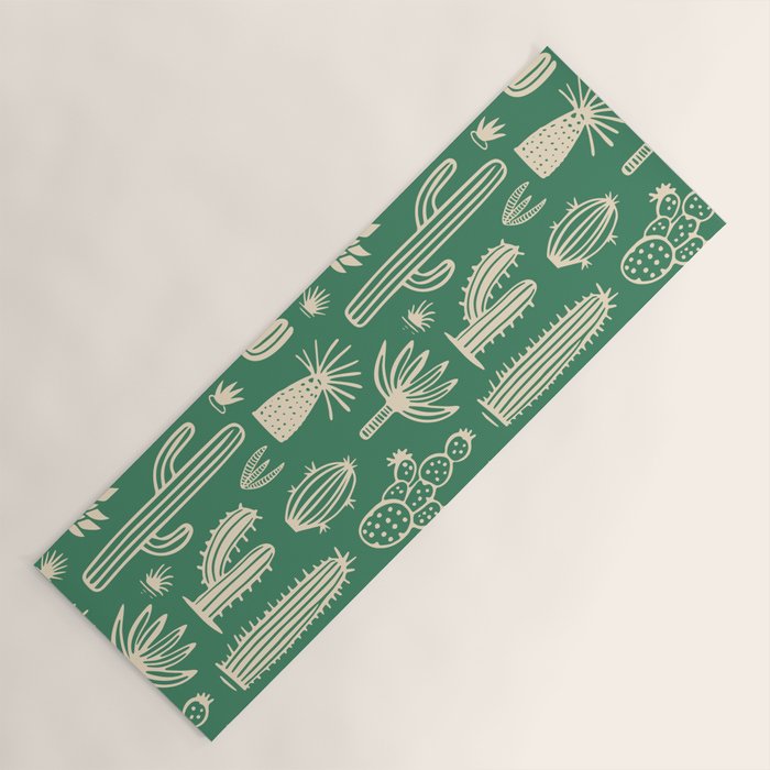 Retro hand drawn cactus plant pattern Yoga Mat Gallery Image 1