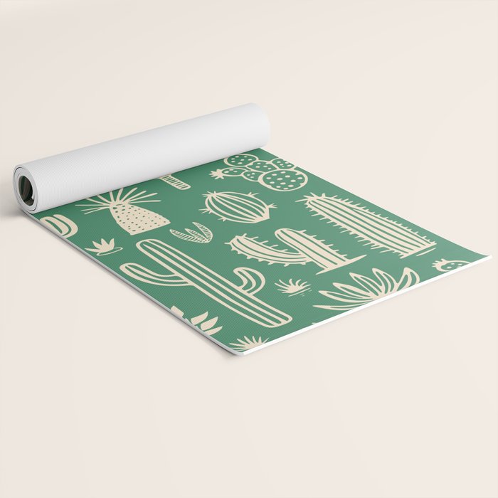 Retro hand drawn cactus plant pattern Yoga Mat Gallery Image 2