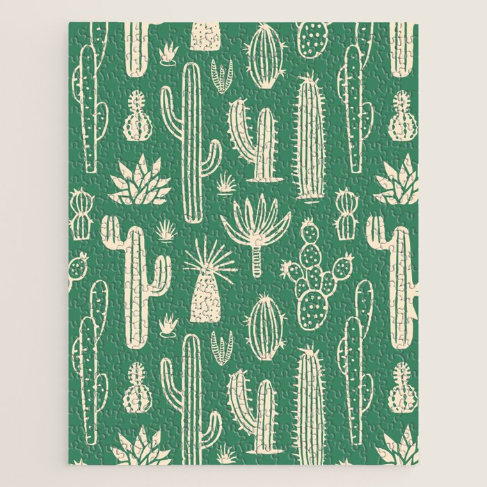 Retro hand drawn cactus plant pattern Jigsaw Puzzle Gallery Image 1