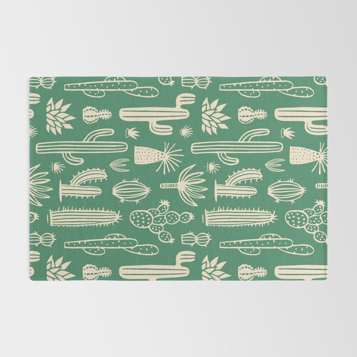 Retro hand drawn cactus plant pattern Rug Gallery Image 2