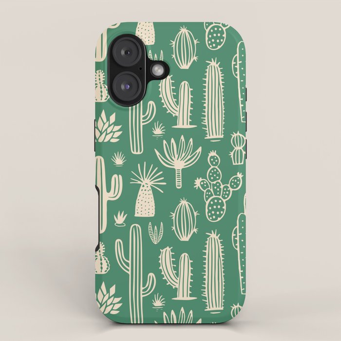 Retro hand drawn cactus plant pattern iPhone Case Gallery Image 1