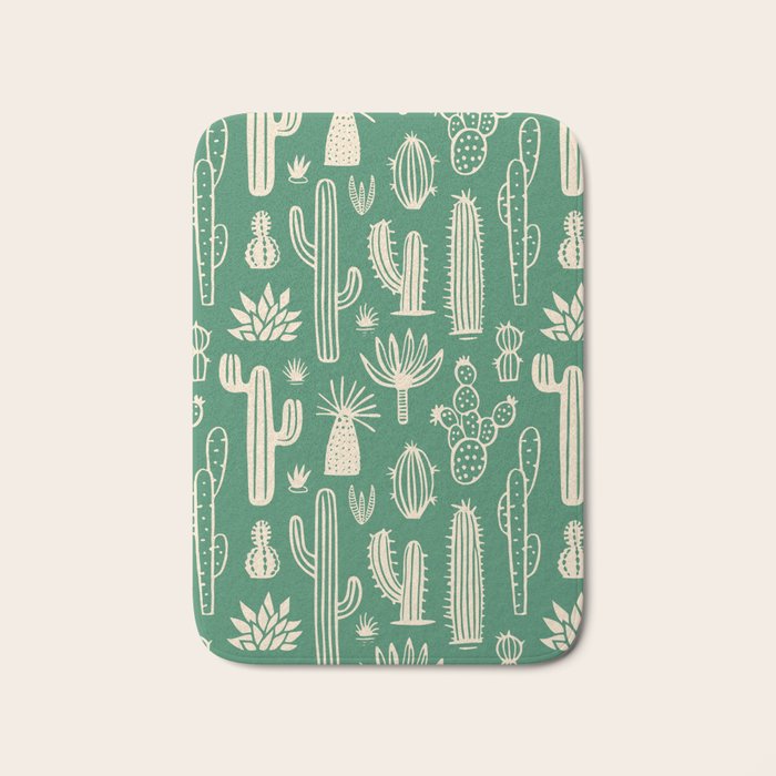 Retro hand drawn cactus plant pattern Bath Mat Gallery Image 1
