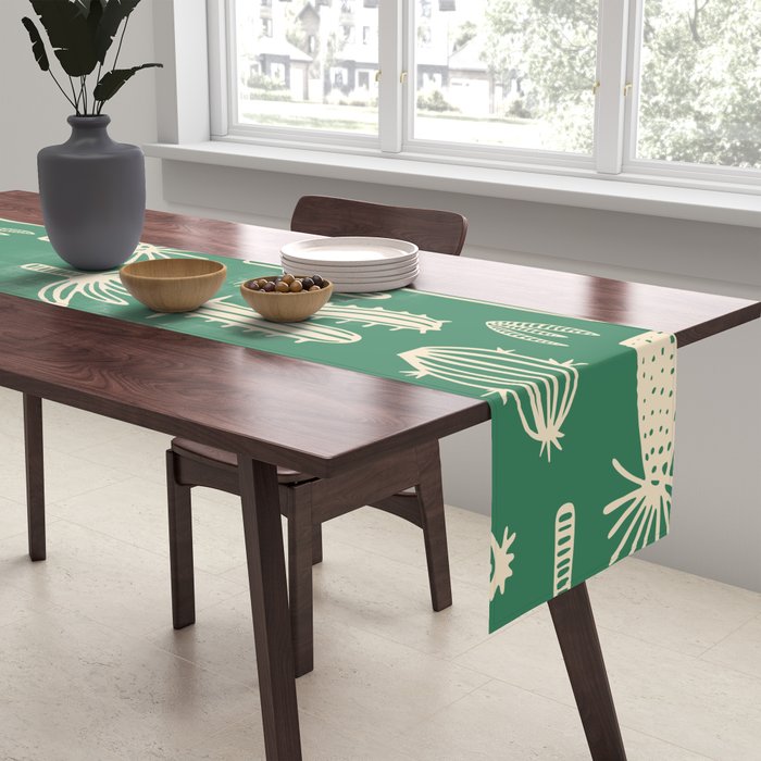 Retro hand drawn cactus plant pattern Table Runner Gallery Image 2