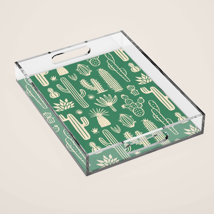 Retro hand drawn cactus plant pattern Acrylic Tray Gallery Image 1