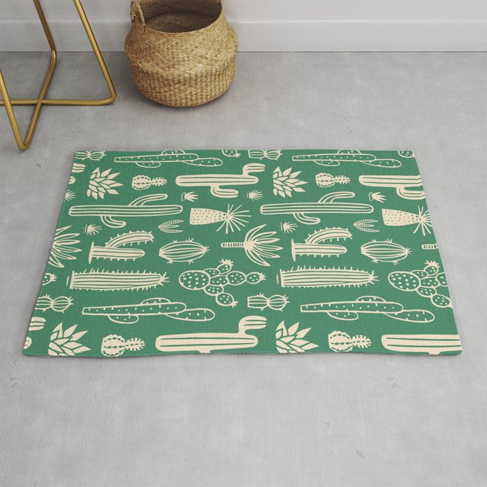 Retro hand drawn cactus plant pattern Rug Gallery Image 1