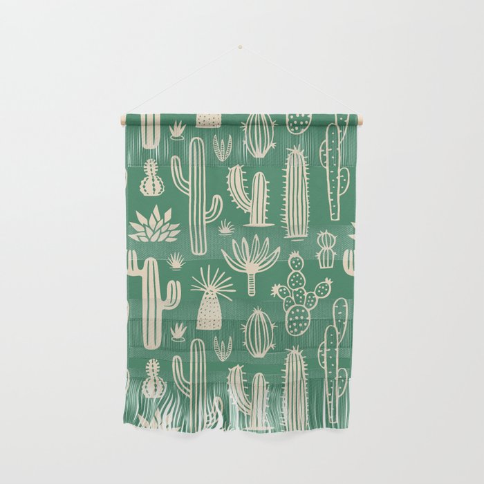 Retro hand drawn cactus plant pattern Wall Hanging Gallery Image 1