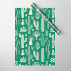 Retro hand drawn cactus plant pattern Wrapping Paper Gallery Image 1