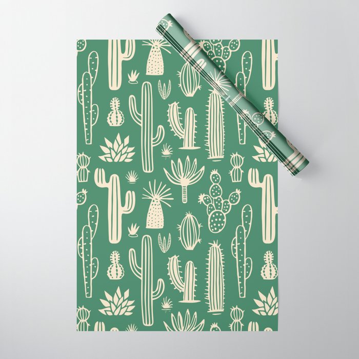 Retro hand drawn cactus plant pattern Wrapping Paper Gallery Image 1