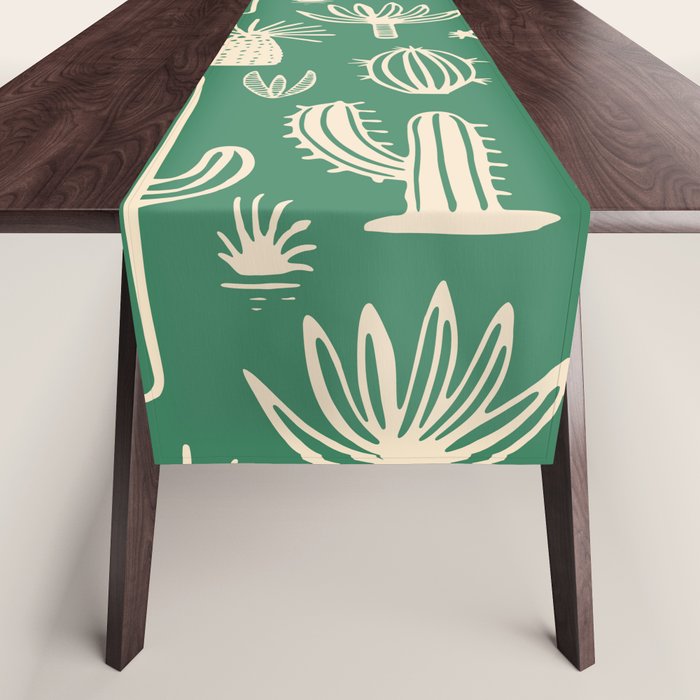 Retro hand drawn cactus plant pattern Table Runner Gallery Image 1