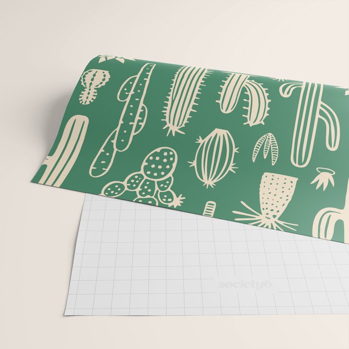 Retro hand drawn cactus plant pattern Wrapping Paper Gallery Image 2